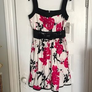 Corey P belted fit & flare dress NWT 12 pink black